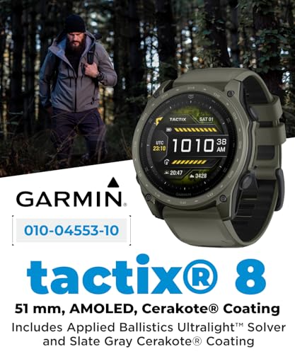 Wearable4U Garmin Tactix 8 51mm Cerakоtе, Premium Tactical GPS Smartwatch, AMOLED Display, Applied Ballistics Solver, Olive Drab Cerakоtе Coating PowerBank Bundle