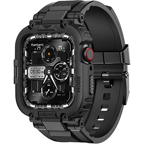 amBand Bands Compatible with Apple Watch 9/8/7/6/5/4 & SE 3/2/1 41mm/40mm Case Men, M1 Sport Series Rugged Case TPU Strap Military Protective Cover Bumper for iWatch 41/40 mm Men Black