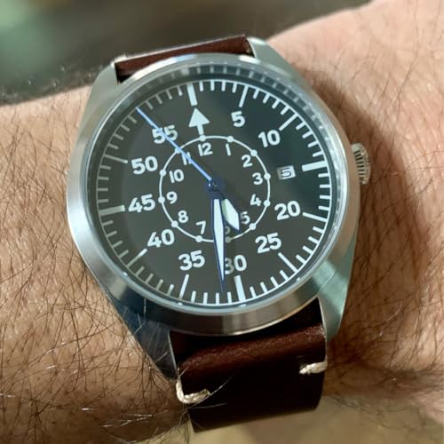 Boyarca Pilot Watch Men's Aviator Wrist Watch Japan Automatic Movement Retro Mechanical Watches Stainless Steel Case with Luminous Waterproof (Brown B)