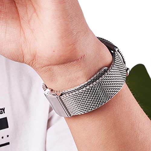 EACHE Stainless Steel Thick Mesh Watch Band For Men Heavy Duty Metal Mesh Watch Strap Adjustable Length Silver 20mm