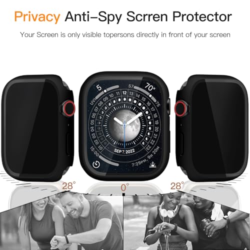 2 Pack Waterproof Privacy Hard PC Case with Tempered Glass Screen Protector for Apple Watch SE 2nd SE 3 Gen Series 6 5 4 44mm, Ultra-Thin Bumper Anti-shock Screen for iWatch Cover Accessories, Black