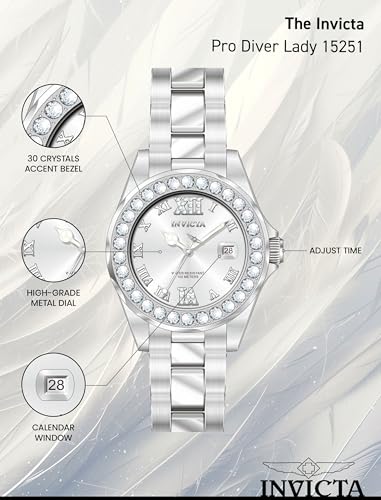 Invicta Women's 15251 Pro Diver Silver Dial Crystal Accented Stainless Steel Watch