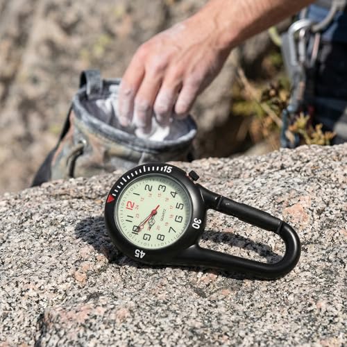 Toyvian Clip-on Carabiner Watches, 2 Pieces Glow in The Dark Quartz Pocket Watches Waterproof Luminous Fob Watch for Men Women Nurses Hikers Doctors Backpacking Heavy Duty Outdoor Timepiece