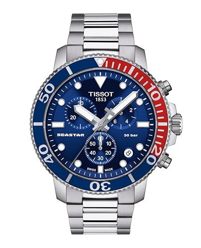 Tissot Mens Seastar 1000 Quartz Chronograph 316L Stainless Steel case Swiss Quartz Watch, Grey, Stainless Steel, 22 (T1204171104103)
