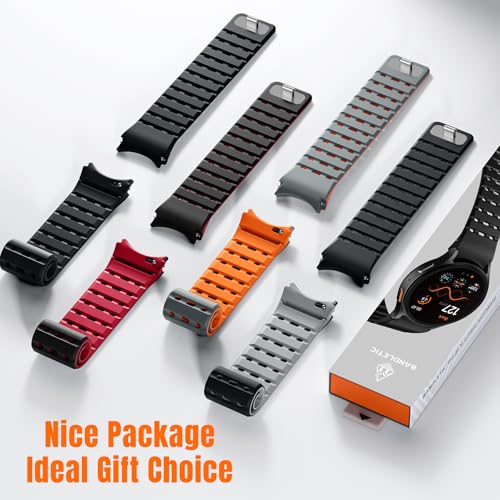 Bandletic Magnetic Silicone Band Compatible with Samsung Galaxy Watch 7 6 5 4 FE 40mm 44mm/for Galaxy Watch 6 4 Classic 43mm 47mm 42mm 46mm/Watch 5 Pro 45mm, 20mm No Gap Strap for Men Women, Black