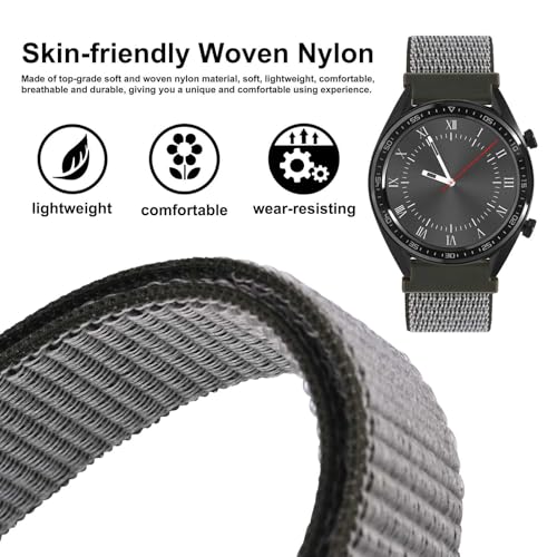 WOCCI 20mm Adjustable Nylon Watch Band, Quick Release Sport Loop Strap (Grey)