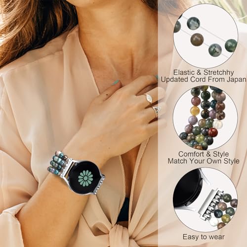 Newlibery Natural Stone Bracelet Beaded Band Women 20mm Compatible with Samsung Galaxy Watch 7/6/5/4/Active 2/4 Classic/6 Classic/5 Pro/FE 40mm 42mm 43mm 44mm 45mm 46mm 47mm