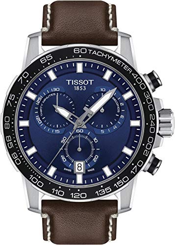 Tissot Men's Supersport Chro Qua 316L Stainless Steel case Swiss Quartz Leather Strap, Brown, 22 Casual Watch (Model: T1256171604100)