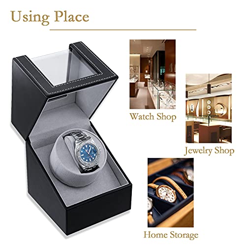 Mcbazel Single Watch Winder, Ultra Quiet Japanese Motor Automatic Watch Winder Box with Multiple Rotation Modes, Premium Watch Winder for Automatic Watches (AC/ Battery Powered) - Black with PU Leather