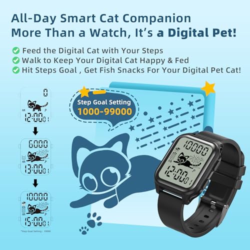 EZON T048 Digital Kids Watch for Teens Girls Boys,Sport Watch with Virtual Pet Cat Step Counter Stopwatch Pedometer Timer Alarm, No App Waterproof Fitness Tracker for Ages 7-18 (White)