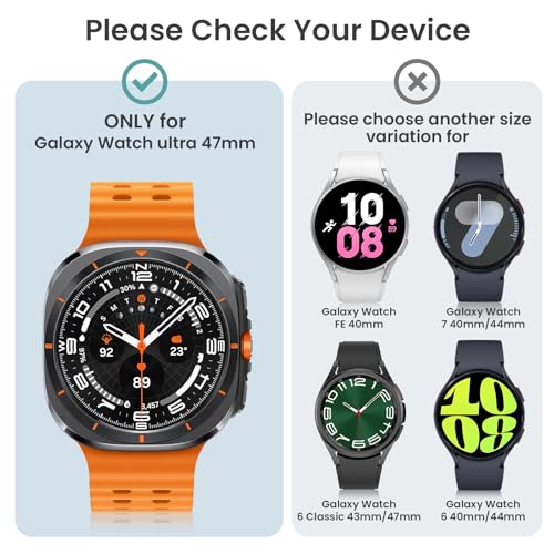 Tensea [2Pack for Samsung Galaxy Watch Ultra 2025/Galaxy Watch 7 Ultra 2024 Screen Protector Case 47mm Accessories, Protective Face Cover for 47 mm, Hard Bumper Built-in Tempered Glass Film Women Men