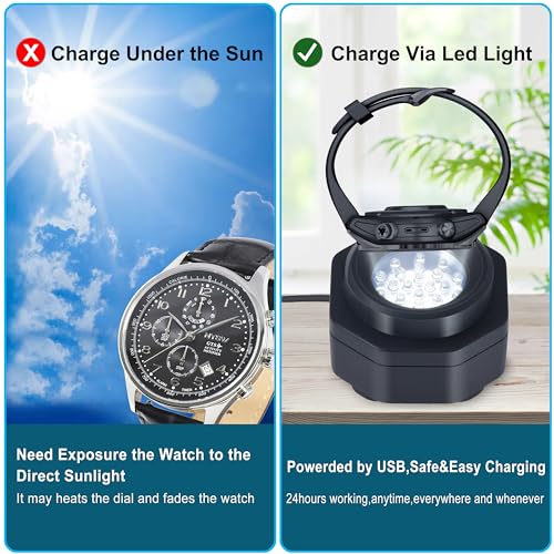 CoolFire (The Original) - USB-C UV Free Solar Watch Fast Charger for All Eco Solar Watches. Safe 24/7 Charging (No 8H Timer Needed). Reloj Hombre Portable Charger. BK