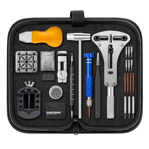 【New Upgraded】Eventronic Watch Repair Kit Professional 154PCS, Watch Link Removal Kit, Watch Battery Replacement Tool Kit & Strap Adjustment, Watch Tool Kit, Watch Band Pin Tool with Carrying Case