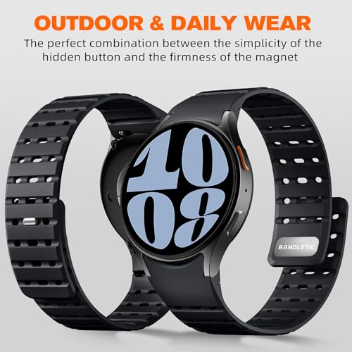 Bandletic Magnetic Silicone Band Compatible with Samsung Galaxy Watch 7 6 5 4 FE 40mm 44mm/for Galaxy Watch 6 4 Classic 43mm 47mm 42mm 46mm/Watch 5 Pro 45mm, 20mm No Gap Strap for Men Women, Black