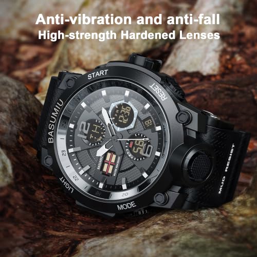 BASUMIU Military Dive Tactical Digital Man Watches for Men Nice Luxury Waterproof Diver Mens Watches Work Black Sports (C-Black)