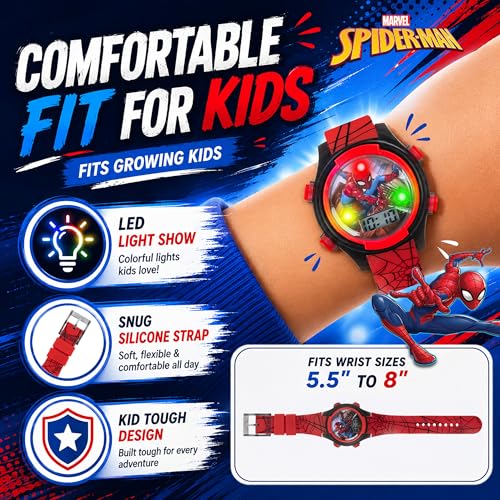 Accutime Marvel Spider-Man Digital Watch for Kids – Durable Plastic Timepiece, LCD Display, Quartz Accuracy, Iconic Spiderman Imagery