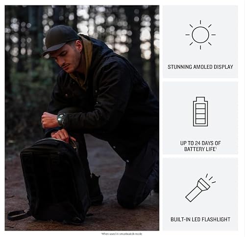 Wearable4U Garmin Instinct 3 Tactical Edition, AMOLED Display, 50mm, Rugged Outdoor GPS Smartwatch, Applied Ballistics Support, LED Flashlight, Multi-Band GPS, 10 ATM Black Earbuds Bundle