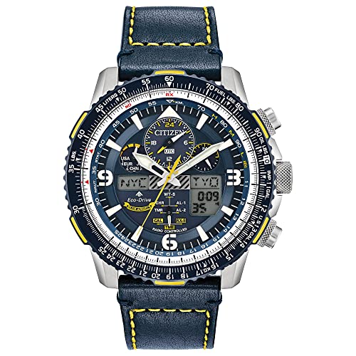 Citizen Men's Eco-Drive Promaster Air Skyhawk Atomic Time Keeping Pilot Watch in Stainless Steel with Blue Leather Strap, Blue Dial (Model: JY8078-01L)