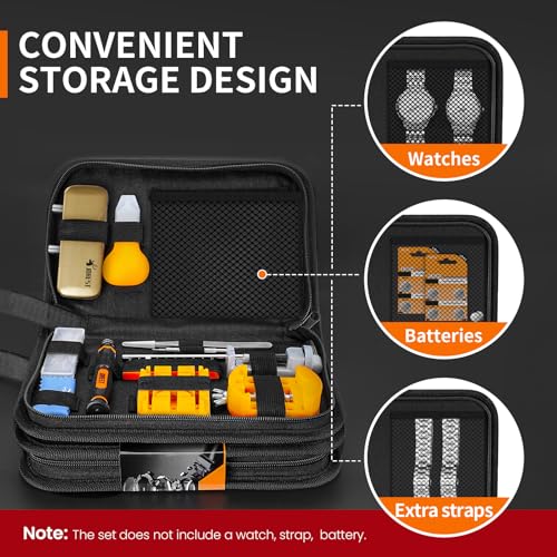 JOREST Watch Repair Tool Kit, Battery Replacement & Strap Adjustment, Wrench Opening Back Cover, Case Opener, Link Remover, Bracelet Resizing, Band Pin Removal, Screwdriver, Spring Bar