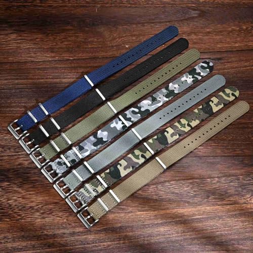BISONSTRAP Nylon Watch Bands for Men, One-Piece Military Watch Straps, 20mm, Khaki Tan (Silver Buckle)
