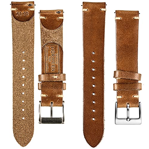 Horween Leather Watch Bands for Men, 18mm Watch Strap Quick Release Vintage Watch Wrap with Heavy Duty Dust Buckle