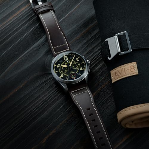 AVI-8 Mens 42mm Spitfire Lock Chronograph Midnight Oak Japanese Quartz Pilot Watch with Leather Strap AV-4089-01