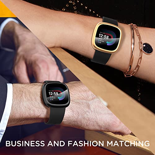 Suoman [4-Pack] for Fitbit Sense 2 /Versa 4 Screen Protector Case, Full Around Electroplate Soft TPU Bumper Around Protective Case Cover for Fitbit Sense 2/Versa 4 Smartwatch(Black+Black+Black+Black)