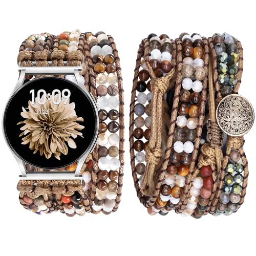 JR.DM Boho Beaded Handmade Braided Bracelet Band Women 20mm Compatible with Samsung Galaxy Watch 7/6/5/4/Active 2/4 Classic/6 Classic/5 Pro/FE 40mm 42mm 43mm 44mm 45mm 46mm 47mm