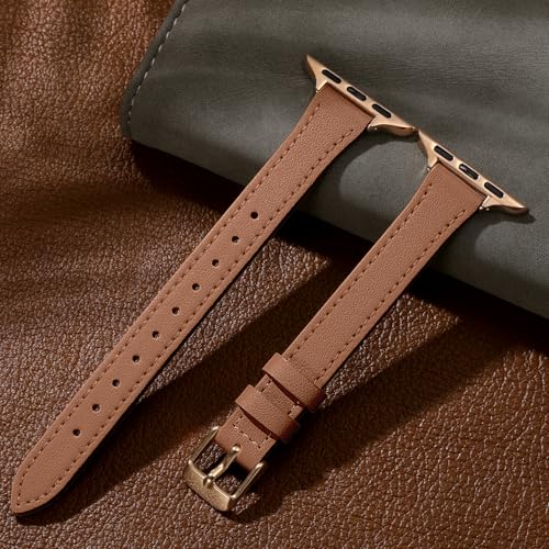 Charlam Slim Leather Band Compatible with Apple Watch Bands for Women 40mm 38mm 41mm 42mm 44mm 45mm 46mm, Top Grain Genuine Leather Strap Thin Wristband for iWatch Series 11 10 SE 9 8 7 6 5 4 3 2 1