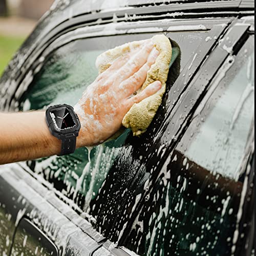 Goton 3 in 1 Waterproof Case with Band for Apple Watch with Built-in Tempered Glass Screen Protector 44mm, 360° Shockproof Bumper Face Cover with Band for Apple Watch SE 3/SE 2/SE, Series 6/5/4, 44mm