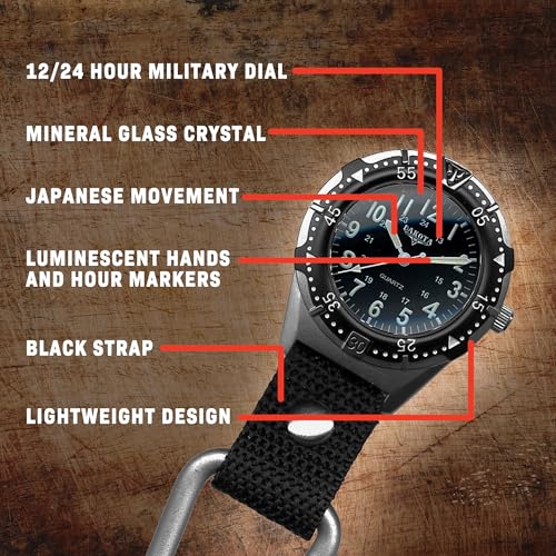 Dakota Backpacker Clip, Clip Watch, Nylon Carabiner Strap, Lightweight Watch Watch, Outdoor Gifts for Men and Women, Use for Fishing, Hunting, Golf and More, Tactical Watch-Black