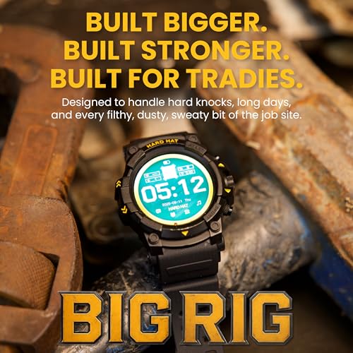 Hard Hat Watches – Big Rig Rugged Smart Watch for Men, 5ATM Waterproof Watch, Dual-Band GPS Tracker, 2-Week Battery, Gorilla Glass, Workout and Fitness Tracker with Heart Rate Monitor and Pedometer