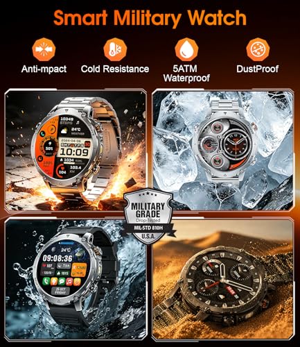LIGE Military Smart Watch for Men, 1400mAh 60-Days Battery, 1.85" HD Smartwatch with LED Flashlight, 100+ Sports Mode, IP68 Waterproof, Pedometer, Fitness Watch for Android iOS