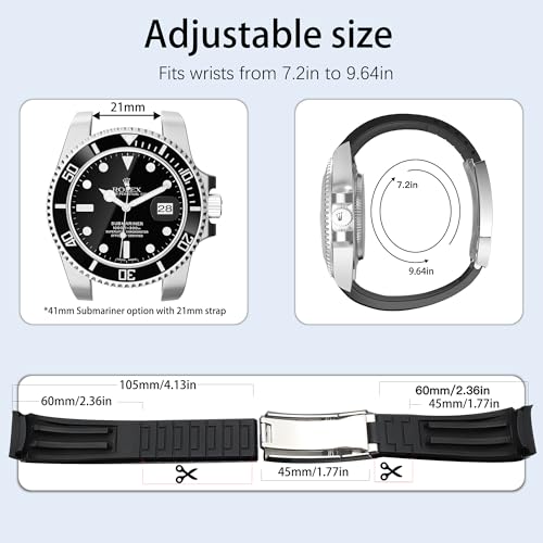 Wentokye 20mm 21mm 22mm Rubber Watch Band for Rolex Watch Strap Soft Curved Replacement Strap for Men & Women （20mm black）