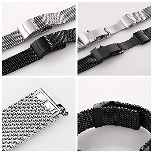 EACHE Stainless Steel Thick Mesh Watch Band For Men Heavy Duty Metal Mesh Watch Strap Adjustable Length Silver 20mm