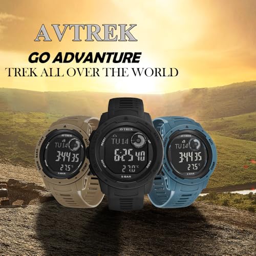 AVTREK Tactical Watch with Compass,50M Waterproof Pedometer, Digital Altimeter Watch for Outdoor Hiking/Climbing(Cafe)