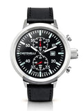chotovelli Big Pilot Chronograph Men's Watch, 50mm Stainless Steel Case, Black Dial with Luminous Numerals, Leather Strap, Sapphire Glass, 747.11