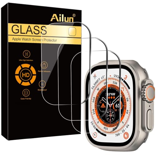Ailun for Apple Watch Ultra 3/Ultra 2/Ultra Screen Protector [49mm], Tempered Glass Film, Anti-Scratch, High Definition, Touch Sensitive[3 Pack][Clear]