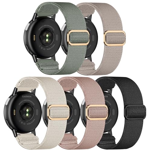 Kollody 5 Pack Stretchy Nylon Bands Compatible with Garmin Vivoactive 5/Vivoactive 6/Forerunner 165/55 Watch,20mm Soft Elastic Adjustable Replacement Sport Straps for Garmin Venu Sq 2 Women Men