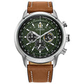 Citizen Men's Eco-Drive Weekender Sport Chronograph Watch in Brown Leather Strap, Green Dial, 44mm (Model: CA4477-08X)