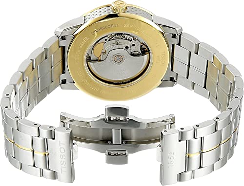 Tissot mens Tissot Luxury Powermatic 80 316L stainless steel case with yellow gold PVD coating Automatic Watch, Grey, Stainless steel, 22 (T0864072226100)