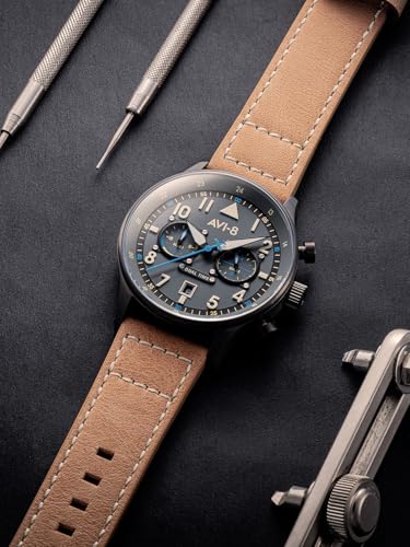 AVI-8 Mens 43.5mm Hawker Hurricane Carey Dual Time Orissa Japanese Quartz Pilot Watch with Leather Strap AV-4088-04