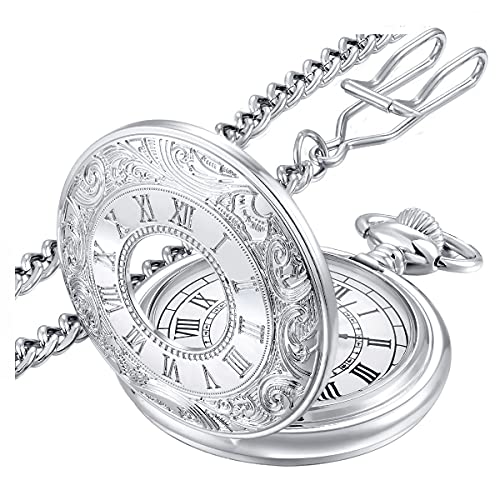 LYMFHCH Vintage Pocket Watch Roman Numerals Scale Quartz Pocket Watches with Chain Christmas Graduation Birthday Gifts Fathers Day