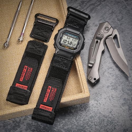 HEMSUT Quick Release 16mm Nylon Watch Band for G-Shock Compatible with G-Shock GD/DW/GW/GA Series (GD-350, DW-5600, GW-6900, GA-100/200/2100) , Super Rugged Military Style Replacement Strap (Premium Seatbelt Nylon)