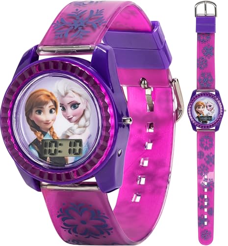 Disney Frozen Kids Digital Watch – Anna & Elsa LCD Timepiece, Purple Printed Strap, Easy-Read Display, Lightweight & Comfortable – Fits Wrists 5.5" to 8"