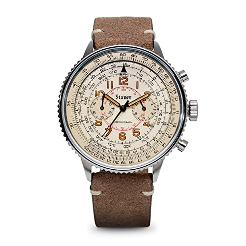 Stauer Co-Pilot Men's Chronograph Watch with Stainless Steel Case and Brown Leather Band