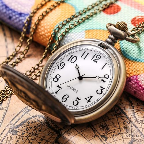 DerMacht American Eagle Flag USA US Flag Patriotic Quartz Watch with Chain Arabic Numerals Independence Day