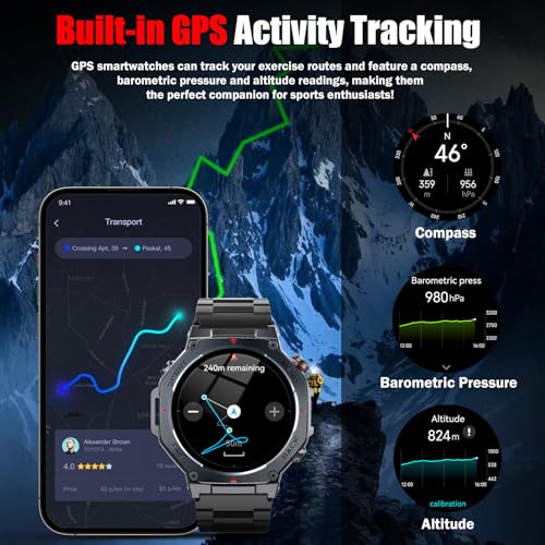 Military Smart Watch for Men with Dual-Band GPS, 5ATM Waterproof, 1.43” AMOLED Fitness Watch, Heart Rate Blood Oxygen Sleep Monitor, 160+ Sport, Bluetooth Calling Smartwatch for Hiking Running Outdoor