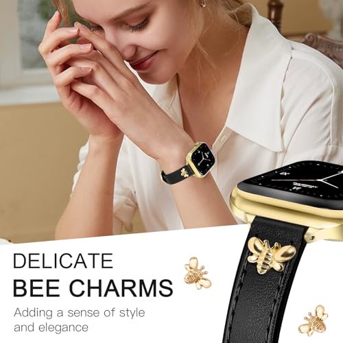 JR.DM Slim Leather Bands Compatible with Apple Watch Band 38mm 40mm 41mm 42mm 44mm 45mm 46mm 49mm, Genuine Leather Band with Charms, Feminine Design for Iwatch Ultra SE Series 11 10 9 8 7 6 5 4 3 2 1