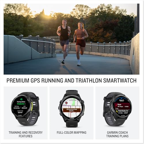Garmin® Forerunner® 970, Premium GPS Running and Triathlon Smartwatch, AMOLED Display, Built-in LED Flashlight, Carbon Gray DLC Titanium with Black Case and Translucent Whitestone Band